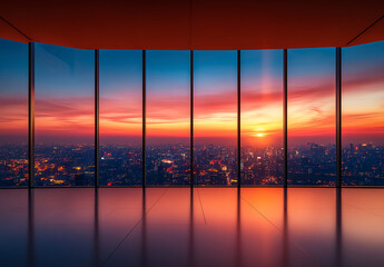 Fototapeta premium Night cityscape from the roof of a skyscraper, reflections on glass surfaces, cyberpunk style, neon lights, high-resolution photography, high quality. 