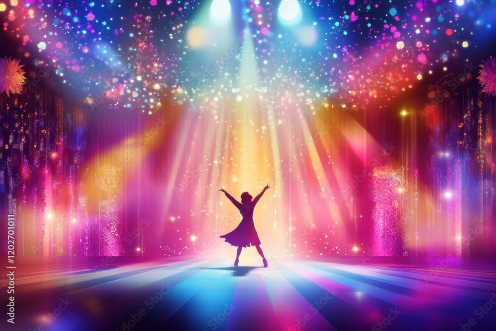 Leinwandbilder dancer performs energetically under colorful lights in an illuminated theater setting during a vibra