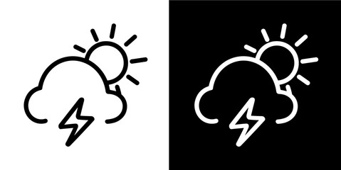 cloud and sun with thunder for weather icon illustration