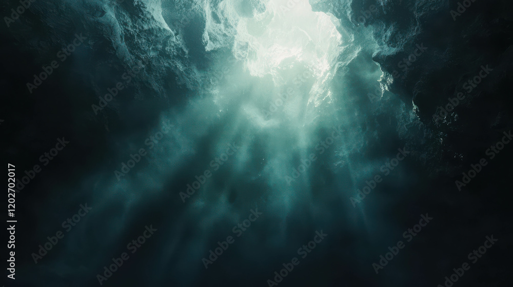 Poster stunning bright light exploding from ocean depths with ethereal vibes and dreamy atmosphere