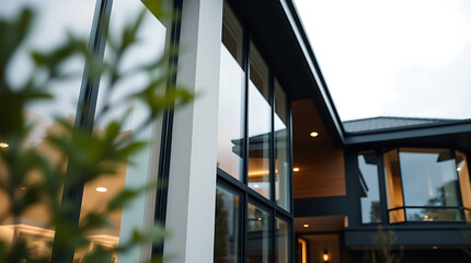 Fototapeta premium Modern Architectural Design: A Luxurious Home Exterior with Panoramic Windows and Clean Lines