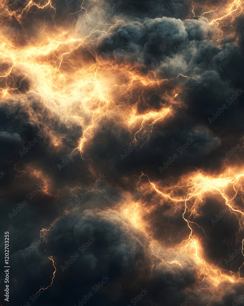 Poster digital image of lightning bolts in dark clouds