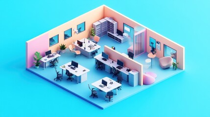 Modern Minimalist Office Space: A 3D Isometric View