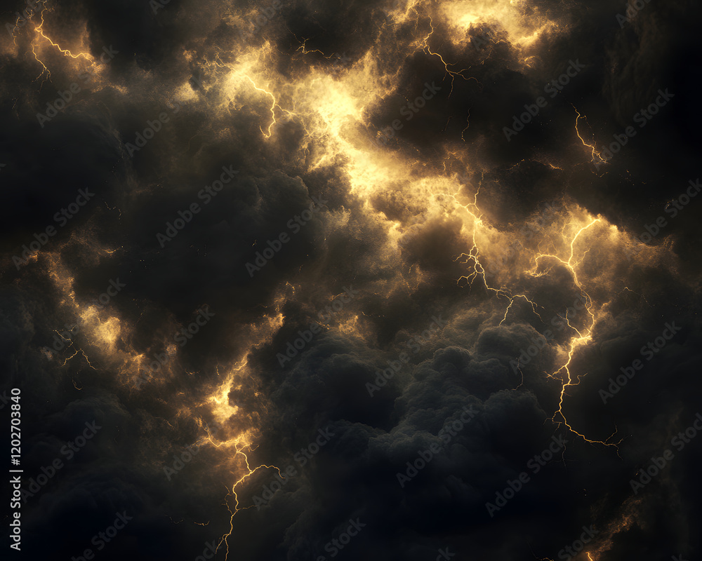 Poster digital image of lightning bolts within dark clouds