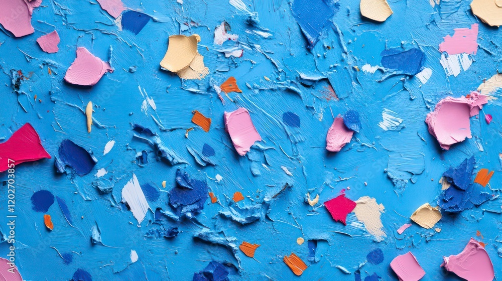 Poster abstract blue background with colorful paint texture.