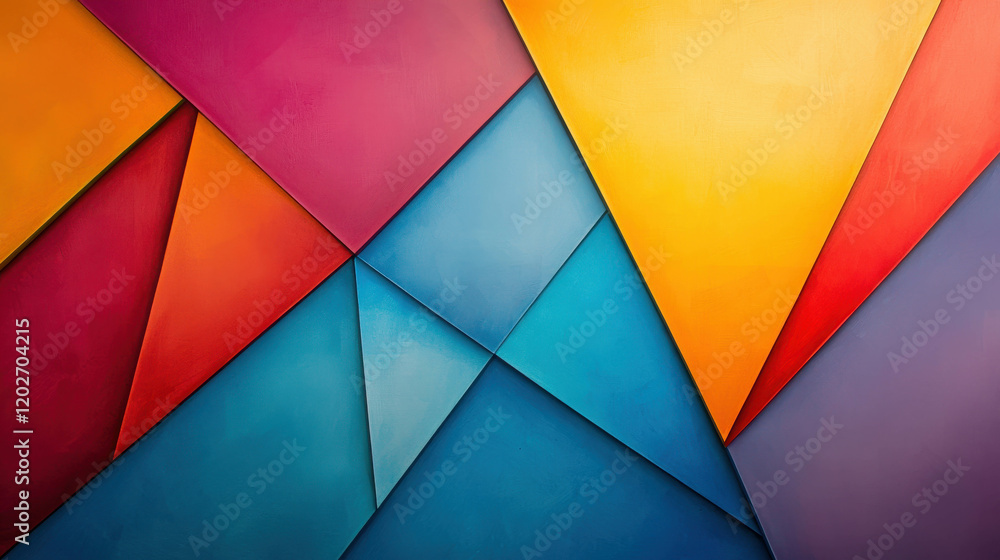 Poster dynamic abstract composition featuring interlocking shapes in vibrant colors