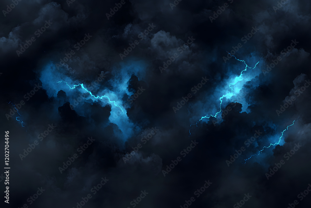 Poster digital image of two lightning strikes in dark clouds
