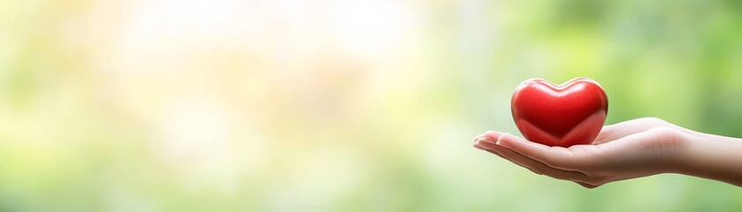 Obraz premium A vibrant red heart held in hand, symbol of love, care, and compassion hand