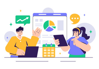 City Council Meeting Vector Illustration Featuring an Effective Business Team, Employees Collaborating, and Brainstorming for Critical Negotiations