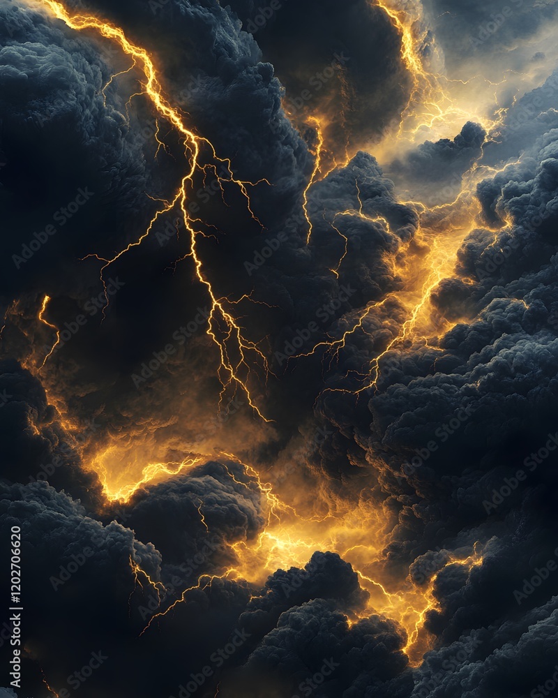 Poster digital image of lightning bolts within dark clouds