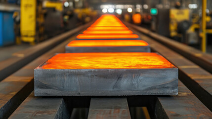Interior View of a Massive Steel Factory with Towering Machinery and Hot Material Flowing