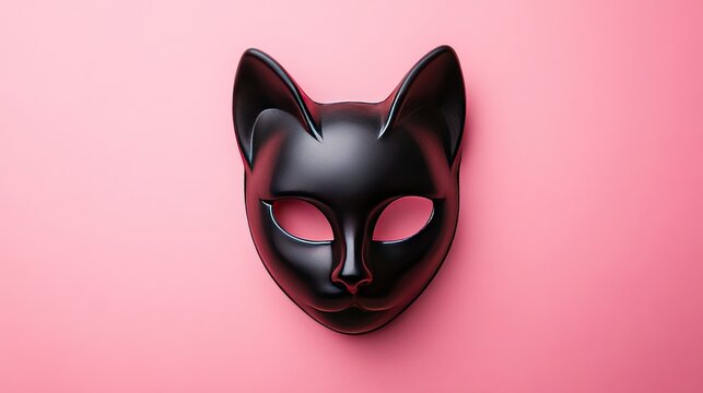 Black cat mask on pink background.
