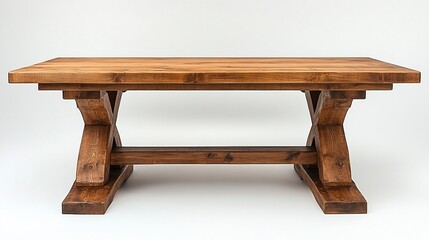 A sturdy wooden table with a rustic design, suitable for dining or workspace use.