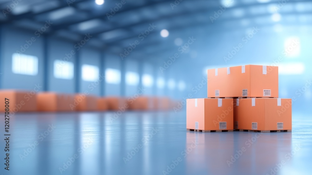 Poster warehouse organization and efficiency, orange storage boxes neatly arranged in rows