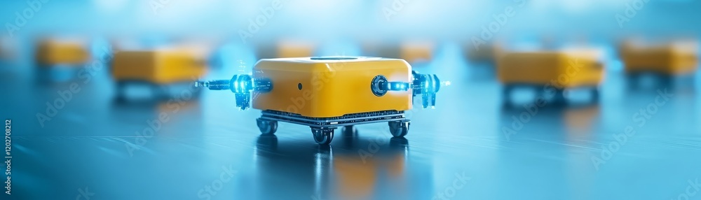 Poster advanced robot exploring futuristic interior space, a glimpse into the world of automation