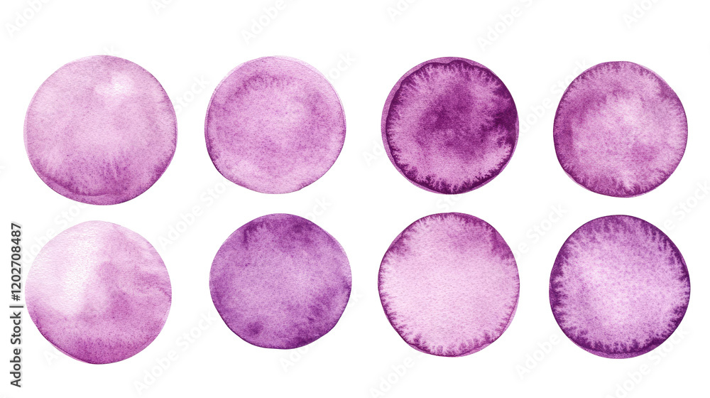 Poster violet watercolor ink textures in circular forms generative ai