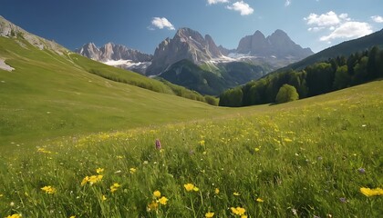 Fototapeta premium Scenic Alpine Landscape with Lush Meadows in Spring.5