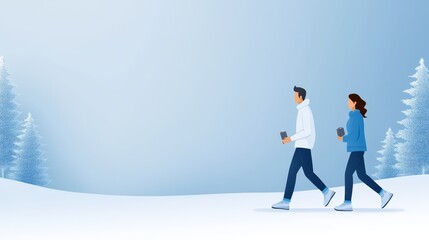 Obraz premium Romantic couple's snowy winter wonderland walk through a picturesque landscape couple