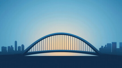 Naklejka premium Sleek Modern Bridge Silhouette with Curved Lines Against a Vibrant Background at Dusk