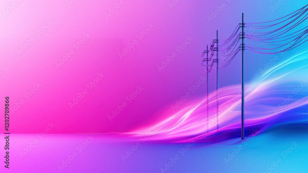 Poster vibrant abstract design featuring power lines and colorful waves.