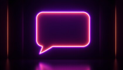 Fototapeta premium Neon-themed glowing speech bubble in purple and orange hues, set against a dark background with elegant lighting accents.