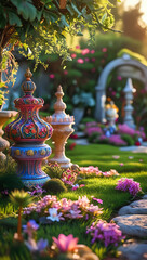 Fototapeta premium beautiful garden decorations, 8k, HD, created by generative ai