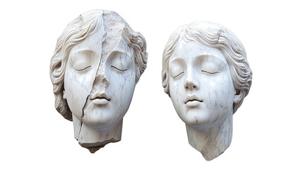 Obraz premium Young Women's White Marble Heads on Clear Background Generative AI