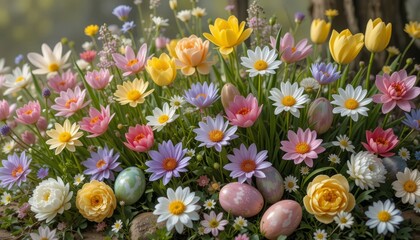 Obraz premium easter eggs and tulips