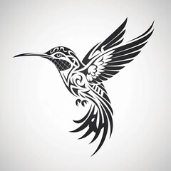 Fototapeta premium A vibrant hummingbird tattoo featuring intricate tribal patterns, showcasing a blend of nature and cultural artistry
