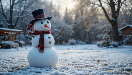 Obraz premium Charming Snowman in a Snowy Winter Wonderland