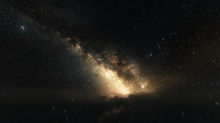 A stunning HDRI scene of the Milky Way stretching across a pitch-black sky, with countless stars and subtle hints of aurora lights.