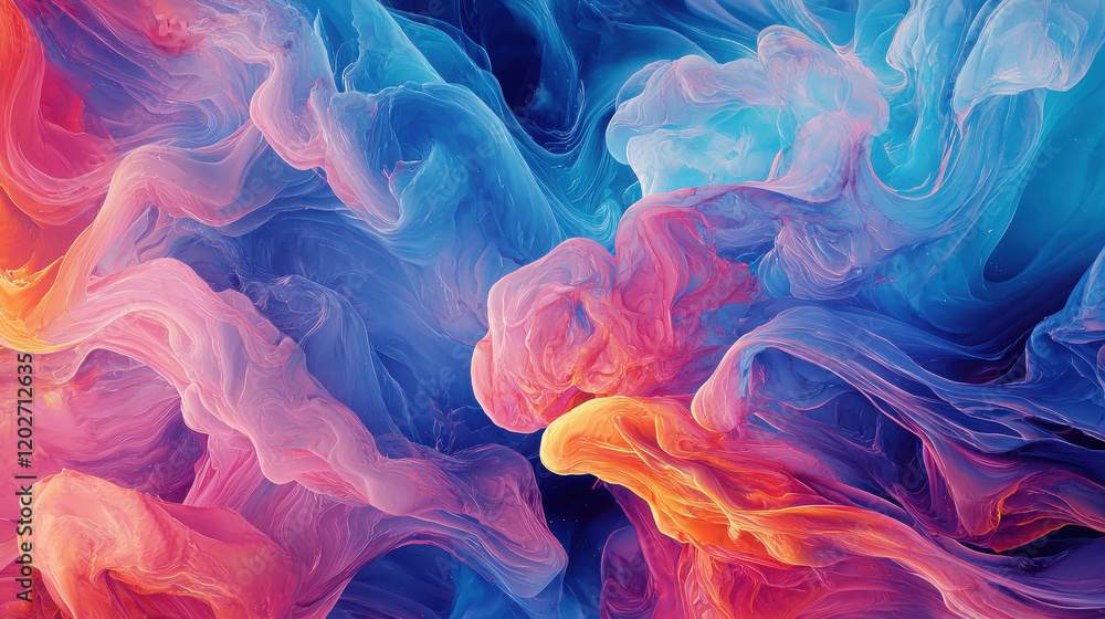 Poster vibrant abstract digital background with flowing colorful swirls and fluid motion design