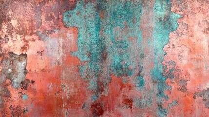 Fototapeta premium Distressed Copper and Teal Patina Wall Texture Grunge Background