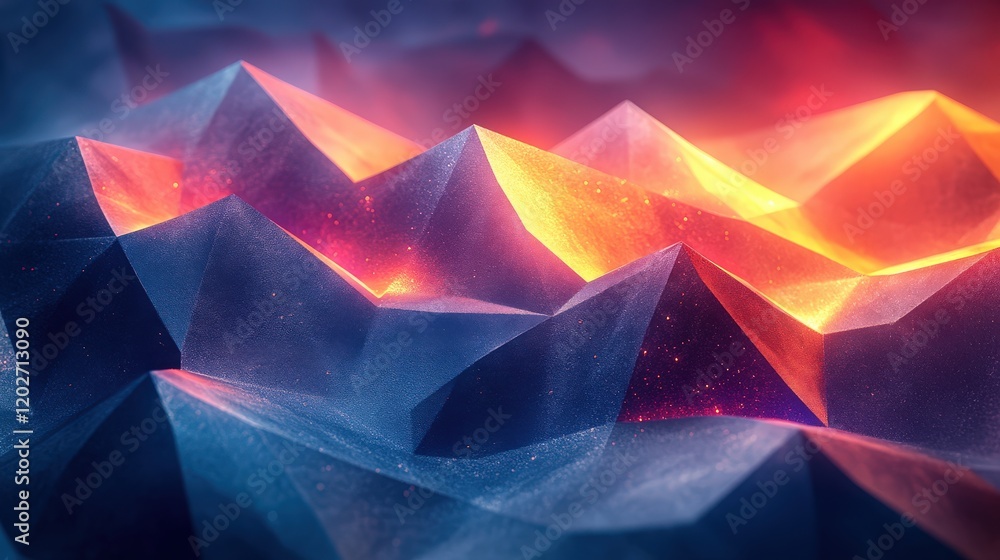 Poster a futuristic abstract background with sharp geometric shapes, neon highlights, and metallic textures