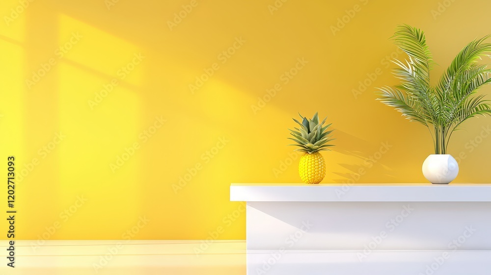 Aufkleber a flat, bright yellow backdrop with no texture, creating a clean and simple space filled with vivid,