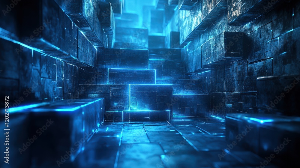 Poster high-tech digital background with glowing blue circuits and subtle 3d textures, perfect for modern a