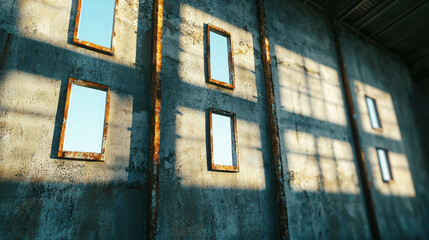 Abandoned Industrial Complex with Rusted Steel and Empty Windows Soaked in Natural Light