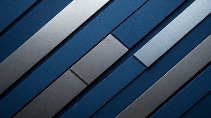 Abstract Diagonal Stripes Background Blue and Silver Metallic Texture Design