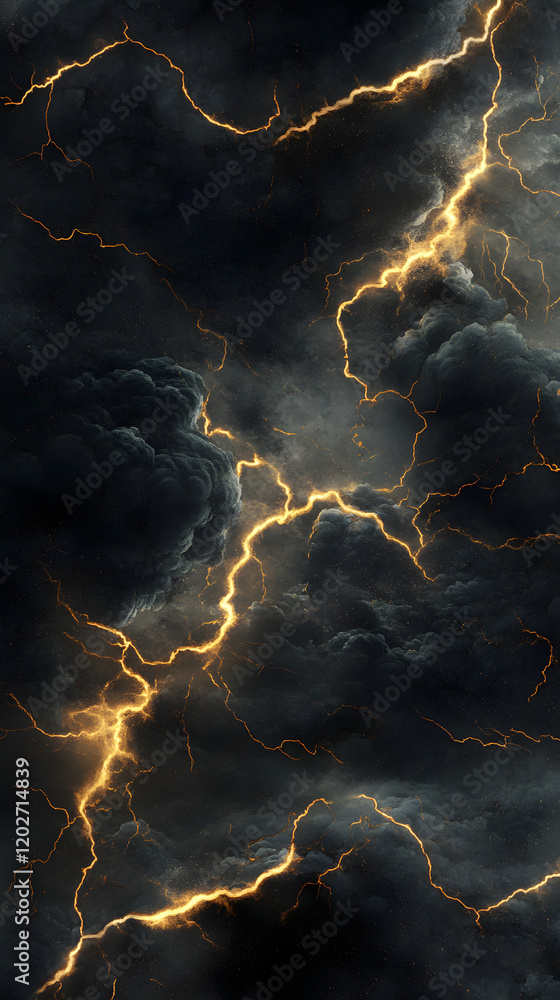 Poster digital image of lightning bolts in dark clouds