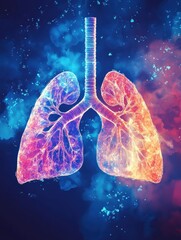 Colorful representation of lungs against a vibrant abstract background for health and wellness illustration. Generative AI