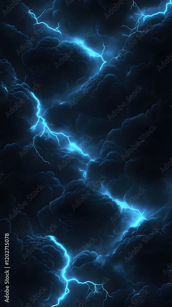 Poster digital image of lightning bolts in dark clouds