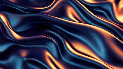 Luxurious Dark Blue Silk Fabric Draped with Warm Golden Highlights Elegant Texture Background
