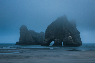A unique view of Wharariki beach on a misty morning