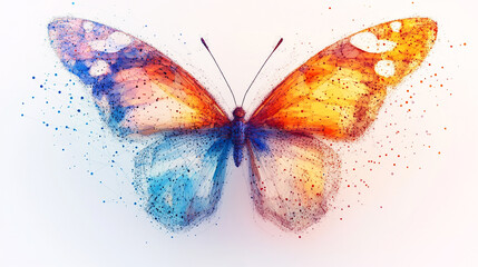 Colorful butterfly artwork created with intricate dot patterns and vibrant hues