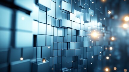 Abstract Metallic Cube Structure Digital Technology Background Glowing Lights