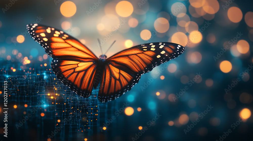 Poster vibrant butterfly in a dreamy setting with sparkling lights and soft colors