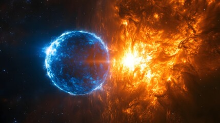 Fototapeta premium Celestial Bodies Colliding In A Fiery Cosmic Dance