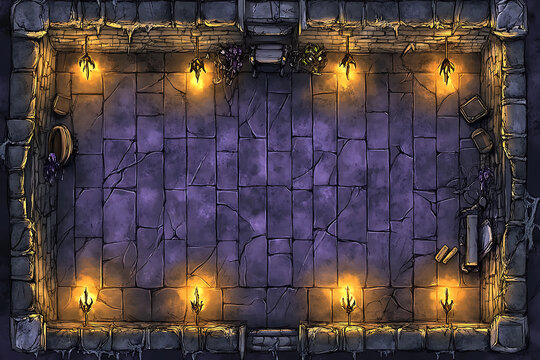 Top-Down View of a Dark Fantasy Dungeon Battle Map