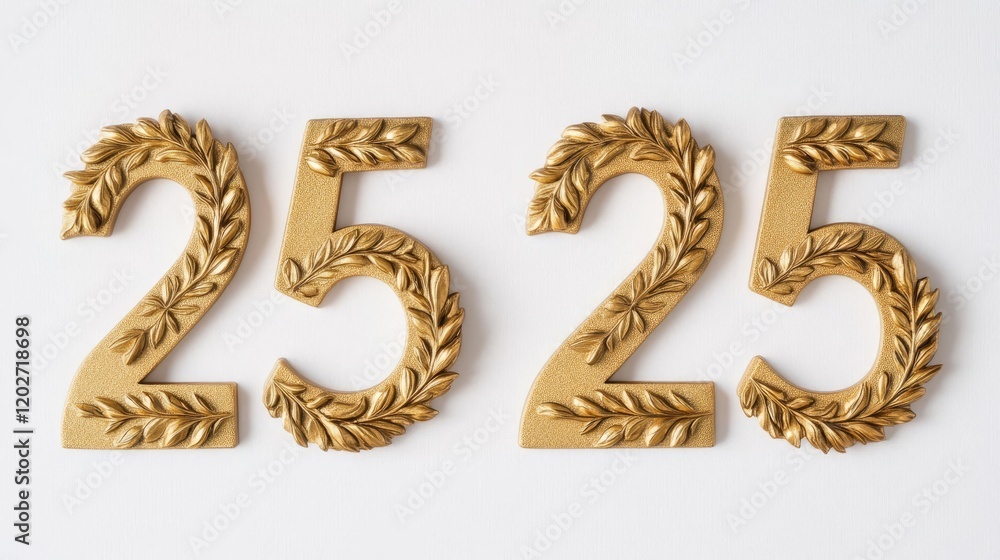 Poster gold laurel wreath numbers on white background generative ai