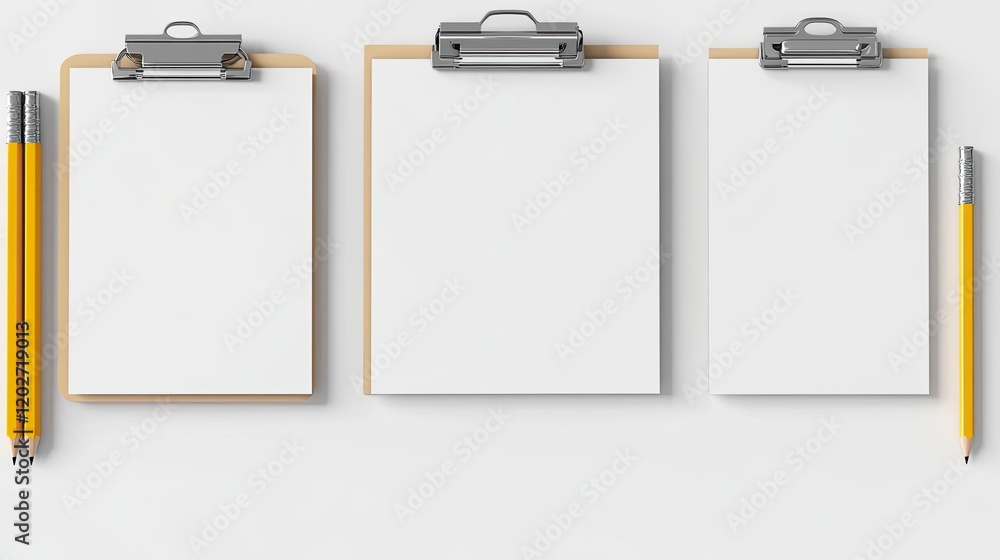 Aufkleber minimalist rendering of clipboards and pencils on white generative ai